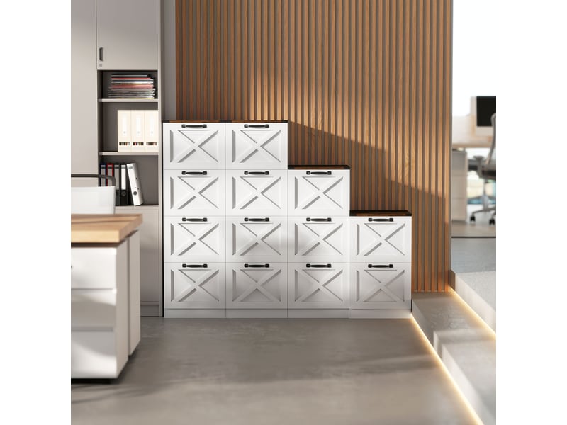  Caisson de bureau 4 tiroirs design campagne chic effet bois métal blanc  - Conforama D