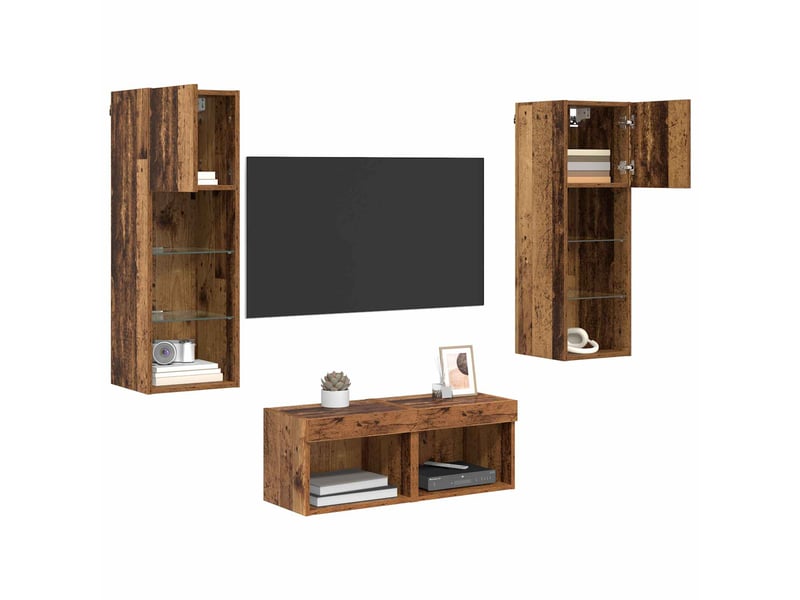  Lot de 4 meuble tv mural, meuble tv suspendu chêne artisanal bois d'ingénierie shl78118  - Conforama C