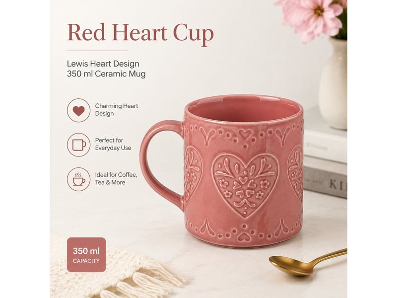  Mug en céramique, cœur rouge, modèle lewis heart, 350 ml  - Conforama B