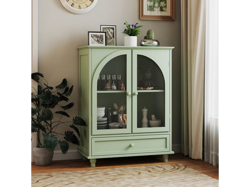 Buffet vitré 2 portes avec tiroir 71x38x93.5 cm mdf vert menthe - Conforama W