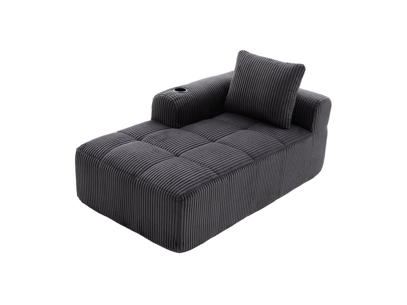  Canapé 2 places en velours côtelé gris foncé avec porte-gobelets intégrés et poches latérales pratiques  - Conforama A