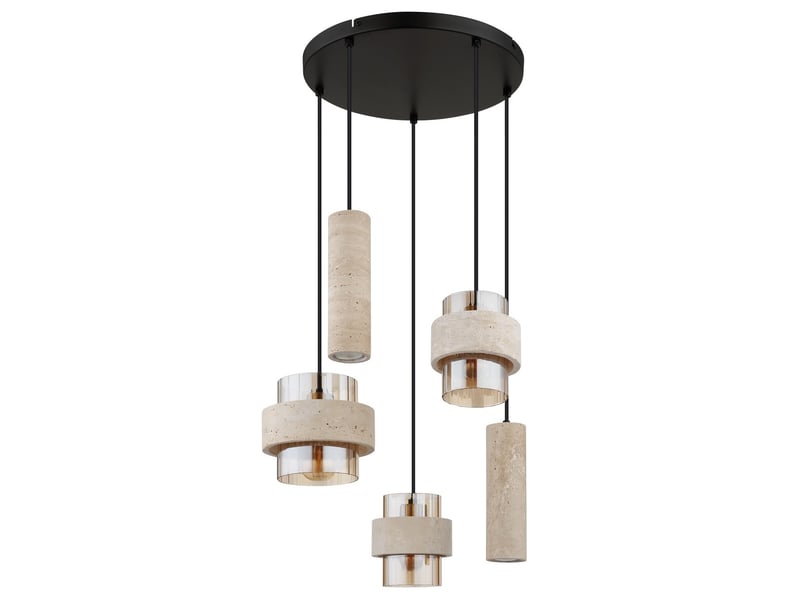  Globo daren suspension cluster, noir mat, abat-jour en verre ambré, 2 x gu10, 3 x e27  - Conforama C