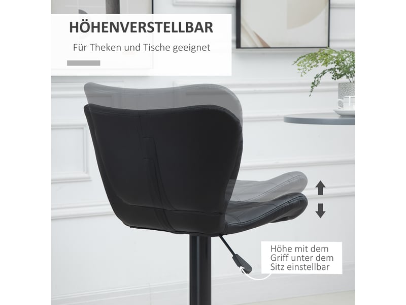  Tabouret de bar pivotant et réglable en hauteur avec dossier capitonné, en simili cuir noir  - Conforama C