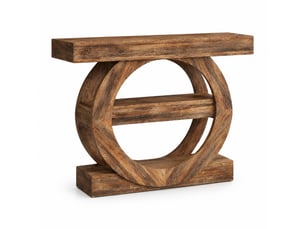 Table console 105 x 30 x 85 cm marron rustique en bois, trois étagères ouvertes pour entrée et salon