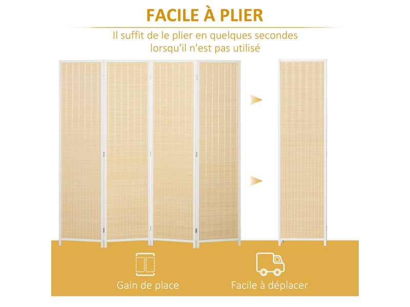  Paravent en bois séparateur de pièce closion de séparation pliable 4 panneaux bois naturel 180 x 180 cm  - Conforama R