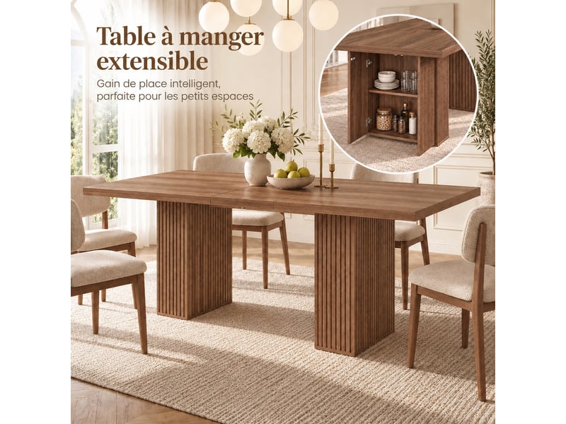  Table à manger extensible 150 à 190 cm en finition noyer, pour 6 à 8 personnes  - Conforama B