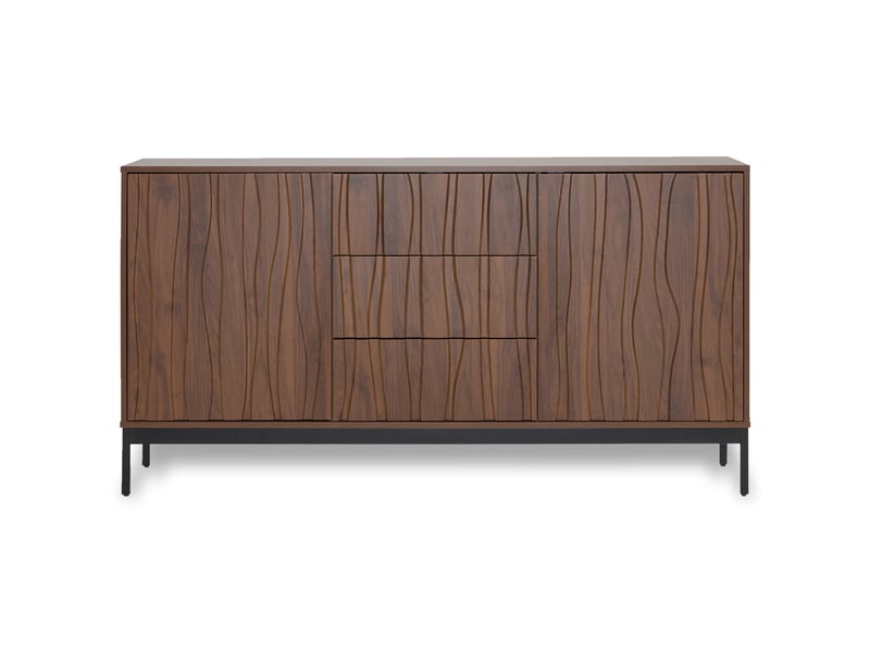 Buffet 3 tiroirs 150x80 cm design mid-century moderne couleur chêne foncé meuble rangement salon cuisine - Conforama A