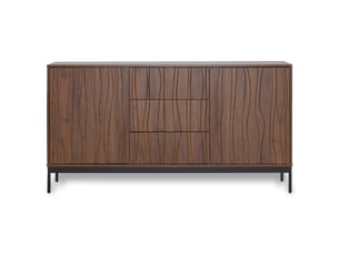 Buffet 3 tiroirs 150x80 cm design mid-century moderne couleur chêne foncé meuble rangement salon cuisine