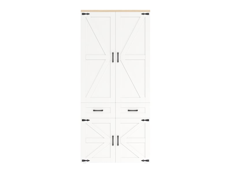 Armoire de chambre 90x50x200cm, dressing penderie avec 4 portes battantes et 5 tiroirs, avec double tringle, style campagne rustique, blanc - Conforama A