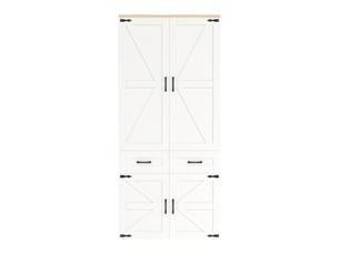 Armoire de chambre 90x50x200cm, dressing penderie avec 4 portes battantes et 5 tiroirs, avec double tringle, style campagne rustique, blanc