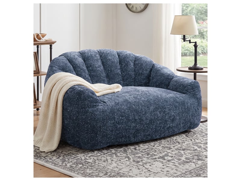 Fauteuil pouf bionique en flanelle avec dossier ergonomique et assise large, bleu - Conforama B