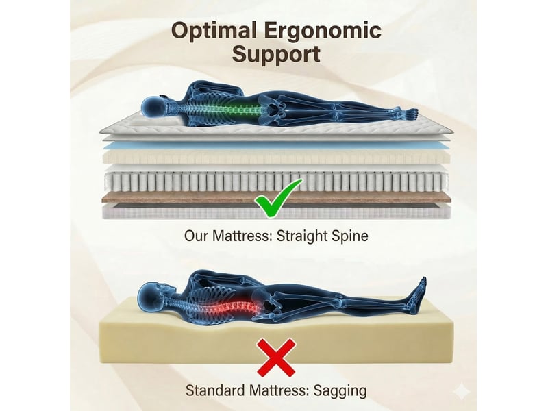  Matelas à ressorts ensachés tcqpz 140 x 200 cm h4 25 cm 7 zones mousse confort blanc  - Conforama E