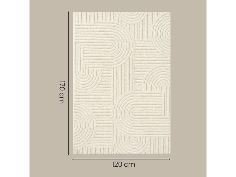  Tapis de salon géométrique à relief 3d, polyester et caoutchouc tpr, lavable en machine, dos antidérapant, 170 x 120 x 1 cm, blanc crème, pour chambre, entrée, collection hila  - Conforama D