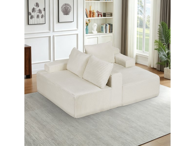  Canapé d'angle en velours côtelé 3 places, sans montage, modulaire, assise profonde, confort moelleux, design nuage  - Conforama R
