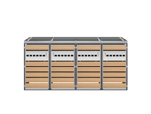 Cache-poubelles 4 compartiments avec bac à plantes, ventilation losange, métal noir