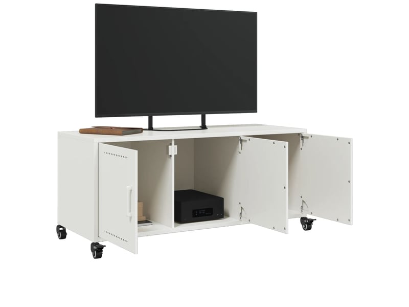  Meuble tv - banc tv - meuble de rangement blanc 100,5x39x43,5 cm acier  - Conforama D
