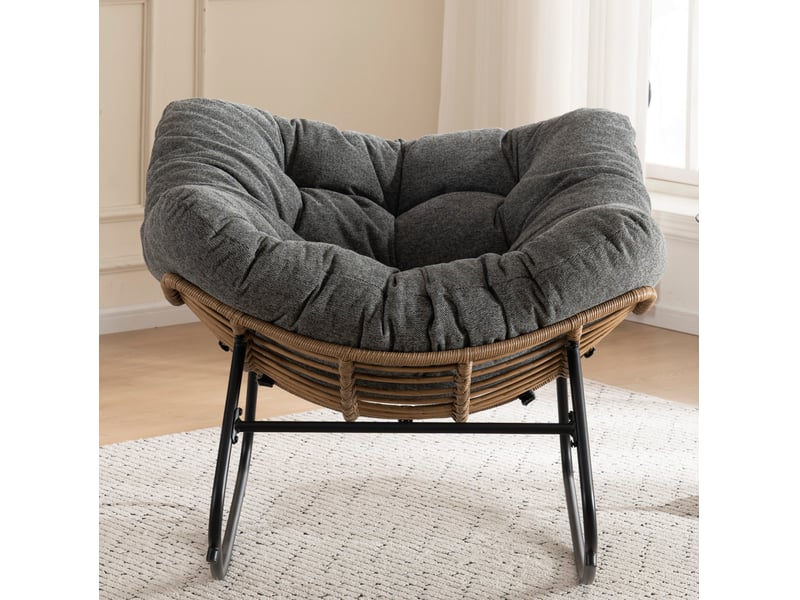  Fauteuil à bascule avec assise enveloppante, structure métallique, pour salon, en chenille gris, 102 × 98 × 77 cm  - Conforama C