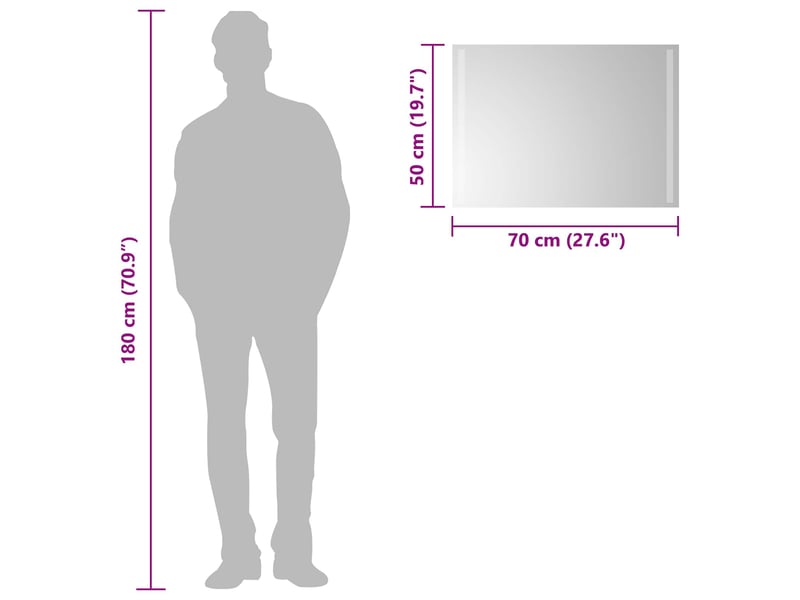  Miroir de salle de bain, miroir de toilette led transparent 70 x 50 cm verre trempé cf62608  - Conforama E