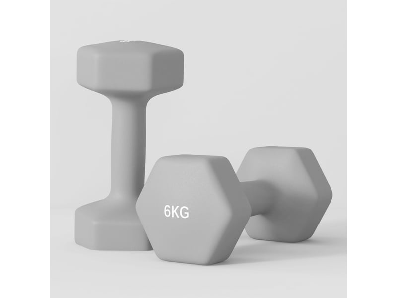 Set de 2 haltères 6 kg, haltères hexagonaux gris avec poignée antidérapante pour musculation - Conforama W