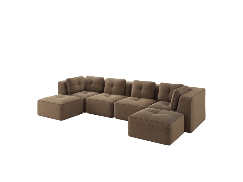  Canapé d'angle modulaire convertible avec base antidérapante et accoudoirs larges, en corduroy brun  - Conforama A