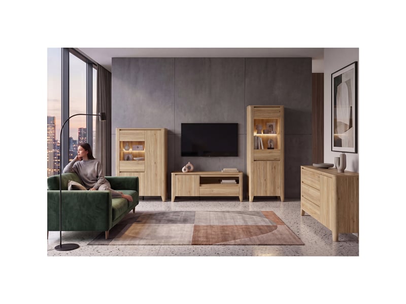  Meuble tv 1 porte 1 tiroir coloris chêne mauvella - longueur 161 x profondeur 42,5 x hauteur 64,5 cm  - Conforama D