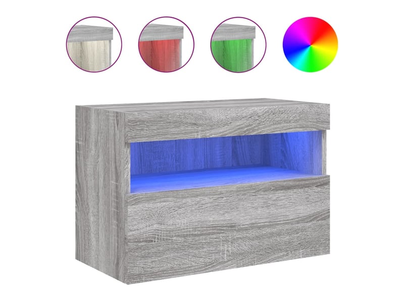 Meuble tv - banc tv - meuble de rangement mural avec lumières led sonoma gris 60x30x40 cm - Conforama A