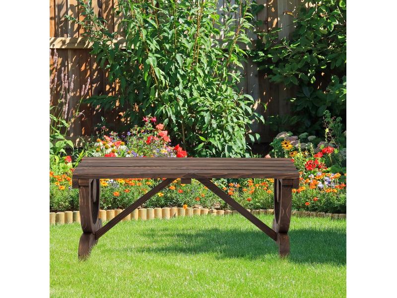  Banc de jardin rustique 2 places en bois de sapin marron 98 x 50 x 39,5 cm, résistant à l'eau et aux intempéries  - Conforama B