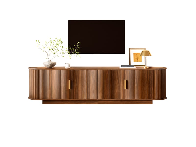  Meuble tv 180x35x50 cm avec 4 portes coloris noyer  - Conforama A