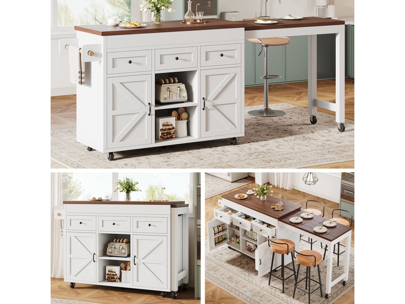  Ilot de cuisine 2 portes 3 tiroirs coloris blanc mdf îlot de cuisine blanc - Conforama B