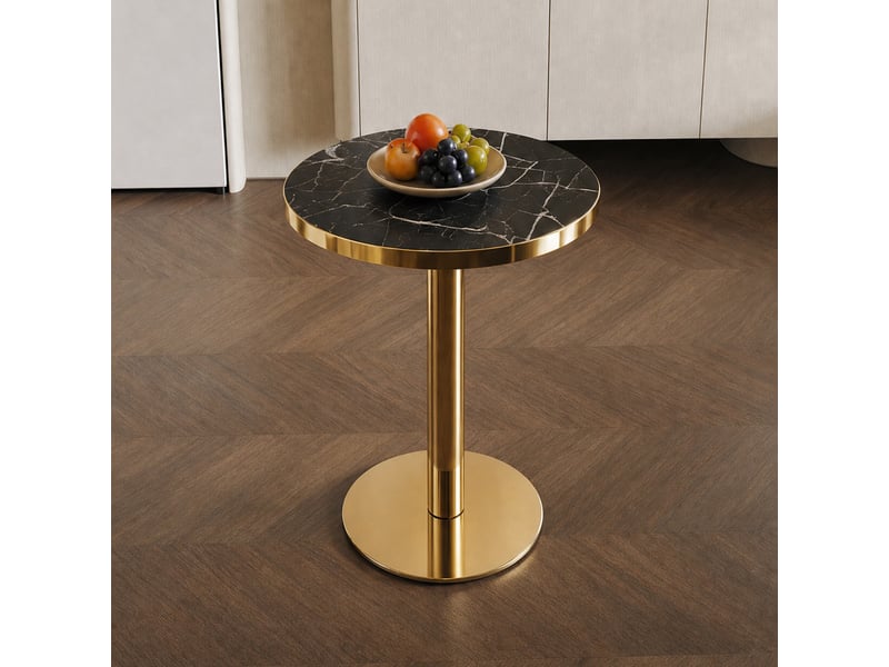  Table d’appoint ronde avec plateau effet marbre et base stable - lpospi - structure inox, mdf noir et doré  - Conforama B