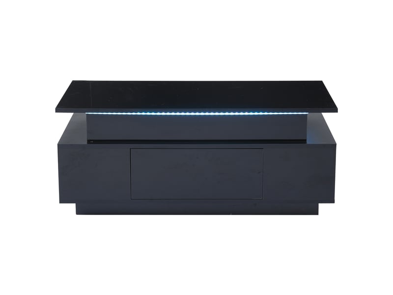 Table basse réglable en hauteur avec rangement dissimulé et tiroir, 96 x 45 x 40 cm, finition laquée brillante, table d'appoint avec éclairage led, idéale pour le bureau, la salle d'étude ou les réceptions, noire. - Conforama E