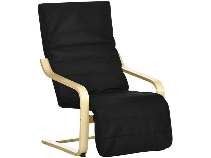  Fauteuil relax à bascule avec repose-pieds réglable, assise rembourrée en polyester noir  - Conforama A