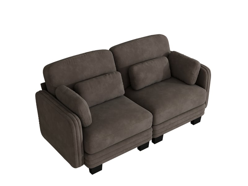  Canapé modulable 2 places 176x88x88 cm, accoudoirs et coussins de soutien, cadre en bois, chenille, marron  - Conforama E