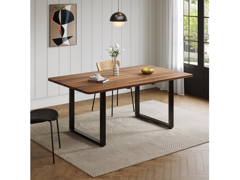  Table à manger extensible 140180220x80x75 cm en mdf couleur bois foncé et noir, design industriel  - Conforama D