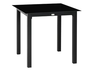 Table de jardin carrée 80 x 80 x 74 cm noire, aluminium et verre trempé, pour terrasse, balcon et extérieur