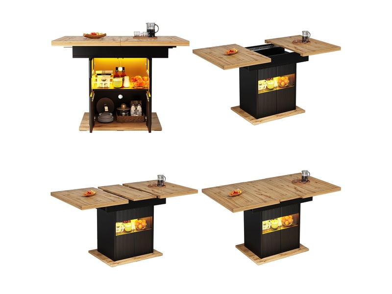  Table extensible 110-140 cm rangement intégré éclairage led plateau réglable charge jusqu’à 60 kg finition noire aspect bois  - Conforama D