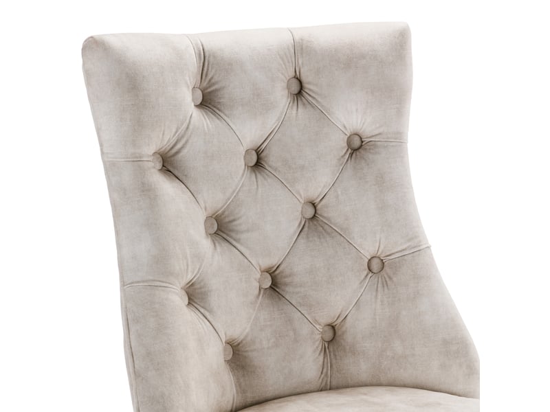  Lot de 2 chaises de salle à manger 51 x 47 x 97 cm beige clair velours, dossier haut capitonné, pieds en bois  - Conforama E