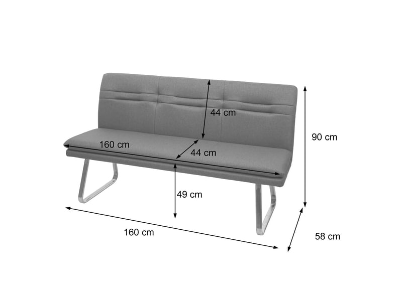  Ensemble de salle à manger 4 chaises et banquette 160 cm assises rembourrées avec protections de sol tissu gris-brun et acier inoxydable brossé 04_0010900  - Conforama B