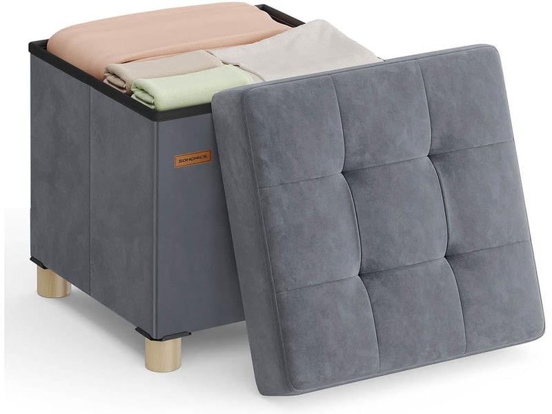  Lot de 1 tabouret de rangement design contemporain 38 x 38 x 40 cm assise confortable en velours gris ardoise 12_0012323  - Conforama A