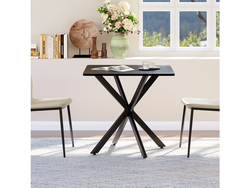  Table d'appoint carrée 80x80x75 cm noire en panneau de particules et acier, piètement en x réglable  - Conforama B