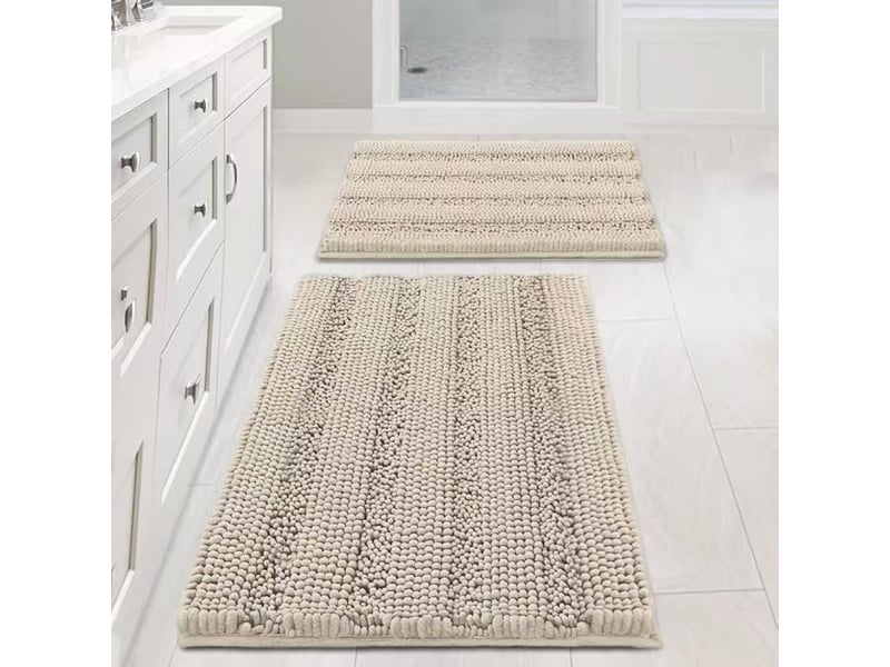 Tapis de bain blanc 43 x 61 cm + 51 x 81 cm, lot de 2, en chenille extra épaisse antidérapante  - Conforama A
