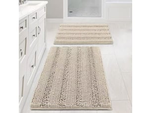 Tapis de bain blanc 43 x 61 cm + 51 x 81 cm, lot de 2, en chenille extra épaisse antidérapante