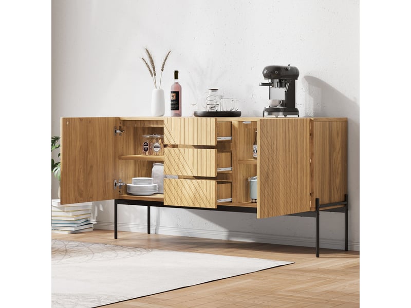 Buffet 150x40x75 cm , avec 2 portes et 3 tiroirs , pieds métalliques, ,bois RN Store - Conforama E