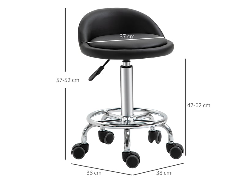 Lot de 2 tabouret à roulette pivotant 360°, acier chromé revêtement synthétique noir, assise réglable 47-62h cm  - Conforama C