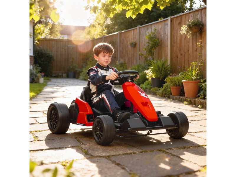  Kart électrique 24 v pour enfants, jusqu'à 18 kmh, avec fonction drift, équipé de 2 moteurs, siège réglable, rouge  - Conforama D