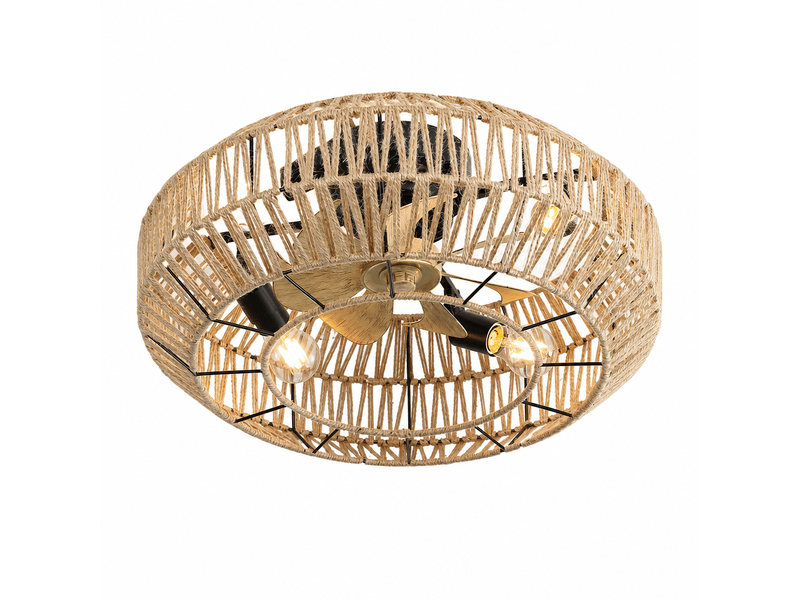  Ventilateur de plafond en rotin tressé fermé 56cm avec moteur dc réversible 6 vitesses et télécommande  - Conforama A