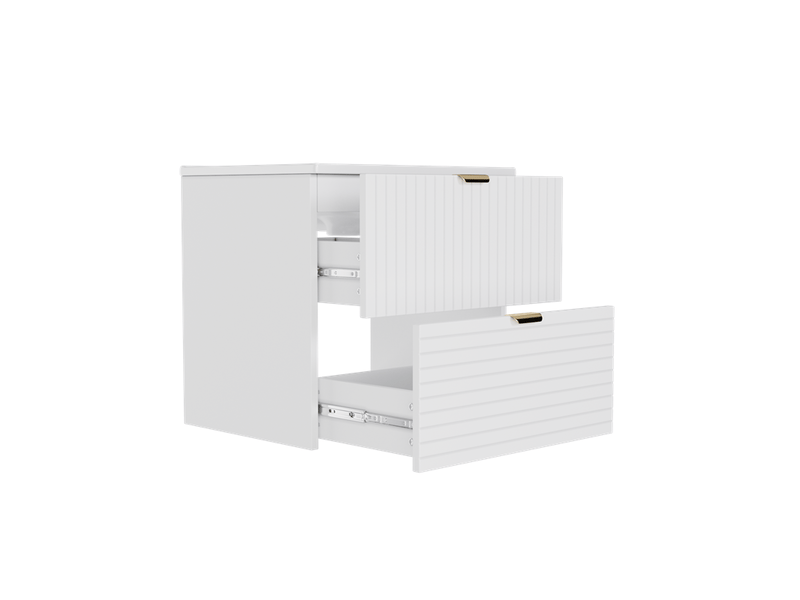 Meuble vasque suspendu 61x46x57 cm, mdf laqué blanc, 2 tiroirs silencieux - Conforama D