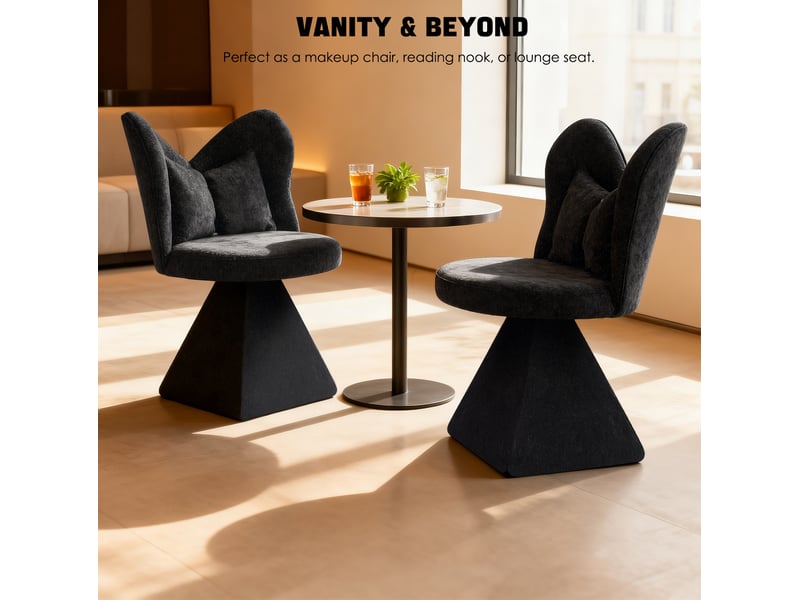  Fauteuil pivotant avec dossier papillon pour coiffeuse, salon ou salle à manger en tissu noir 52 × 52 × 78 cm  - Conforama D