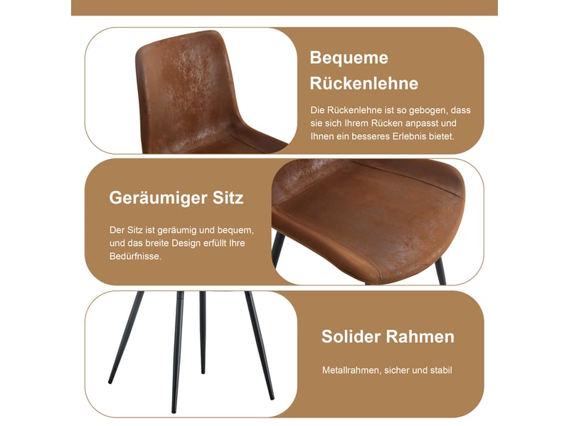  Ensemble table ronde avec 4 chaises marron, table ronde de 100 cm avec plateau effet bois marron et insert en verre trempé  - Conforama W