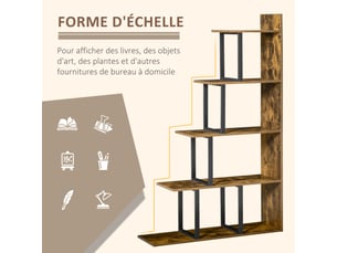 Étagère bibliothèque séparateur de pièce style industriel en escalier 102 x 30 x 160 cm 5 étagères, brun rustique